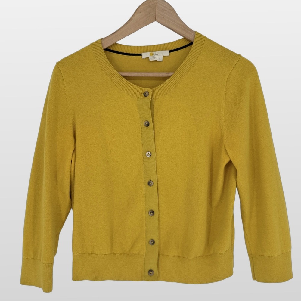 Boden Cardigan Sweater Womens M Yellow Cotton Blend Button Up Preppy Academia
